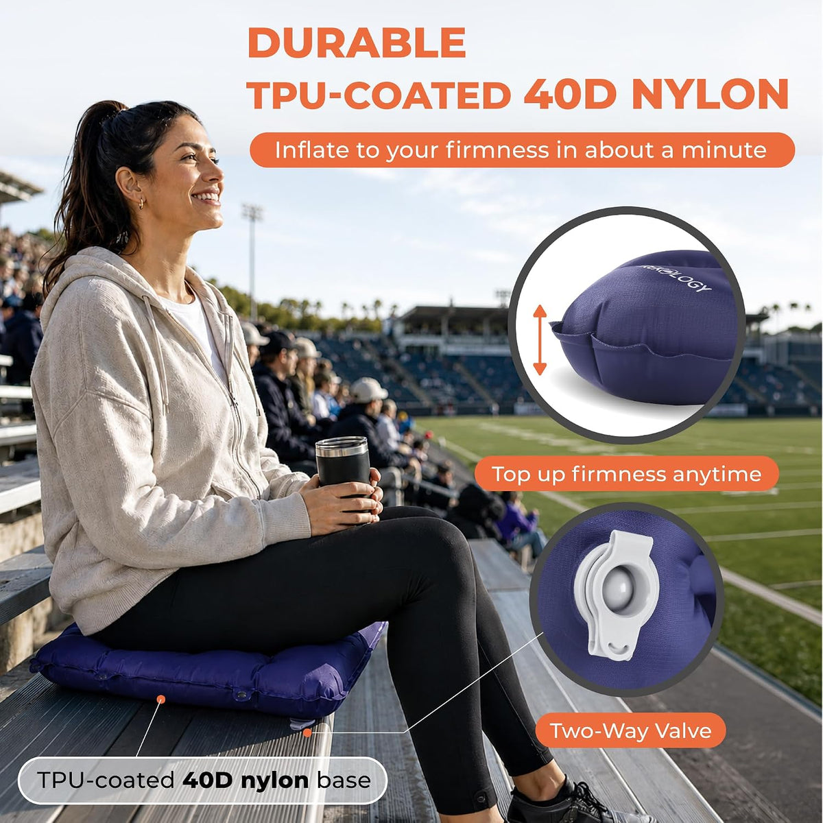 TREKOLOGY Cojín inflable para asiento de estadio para viajes aéreos...