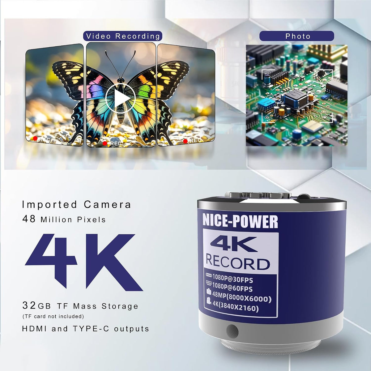 NICE-POWER Microscopio Digital, Cámara de Microscopio de Video Indu...