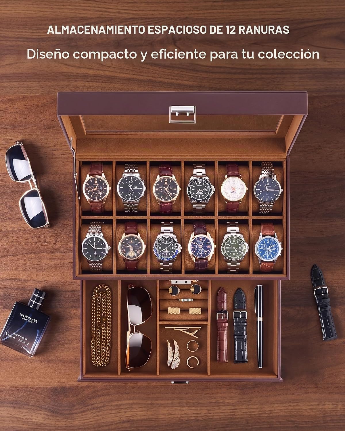 Lolalet Caja de reloj para hombre, caja de joyería para hombre de 1...