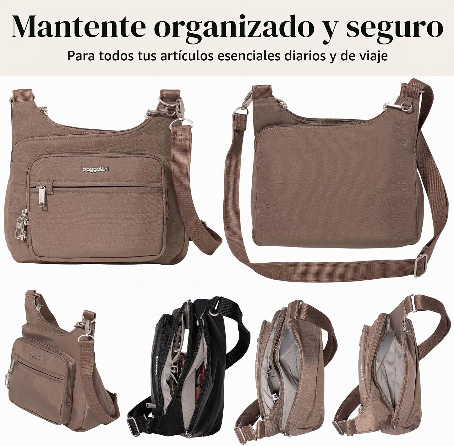 Baggallini Securtex Bandolera cruzada antirrobo 11\u201Dw X 8.5\u20...