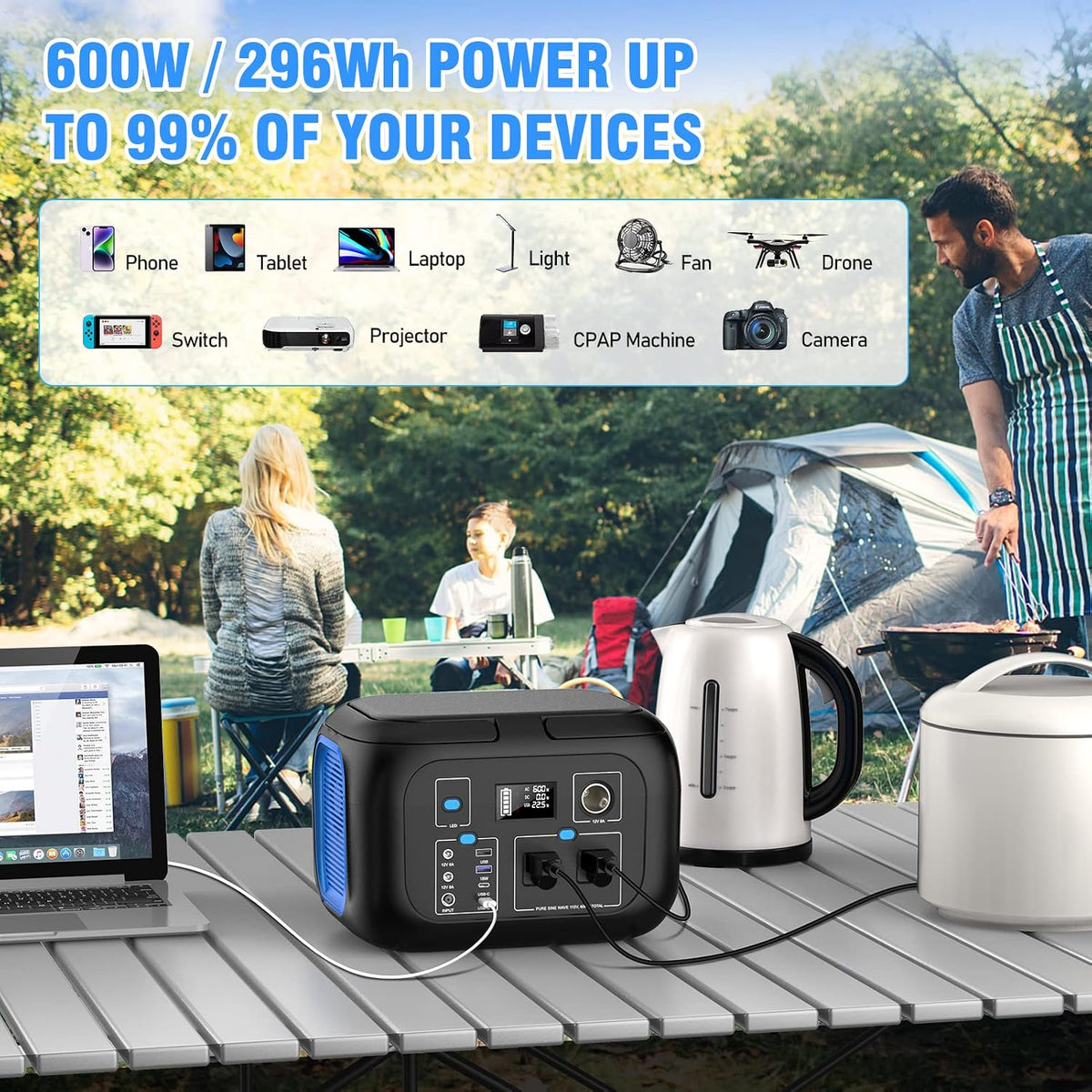 ENOFLO Estación de energía portátil 600W, respaldo de batería de li...