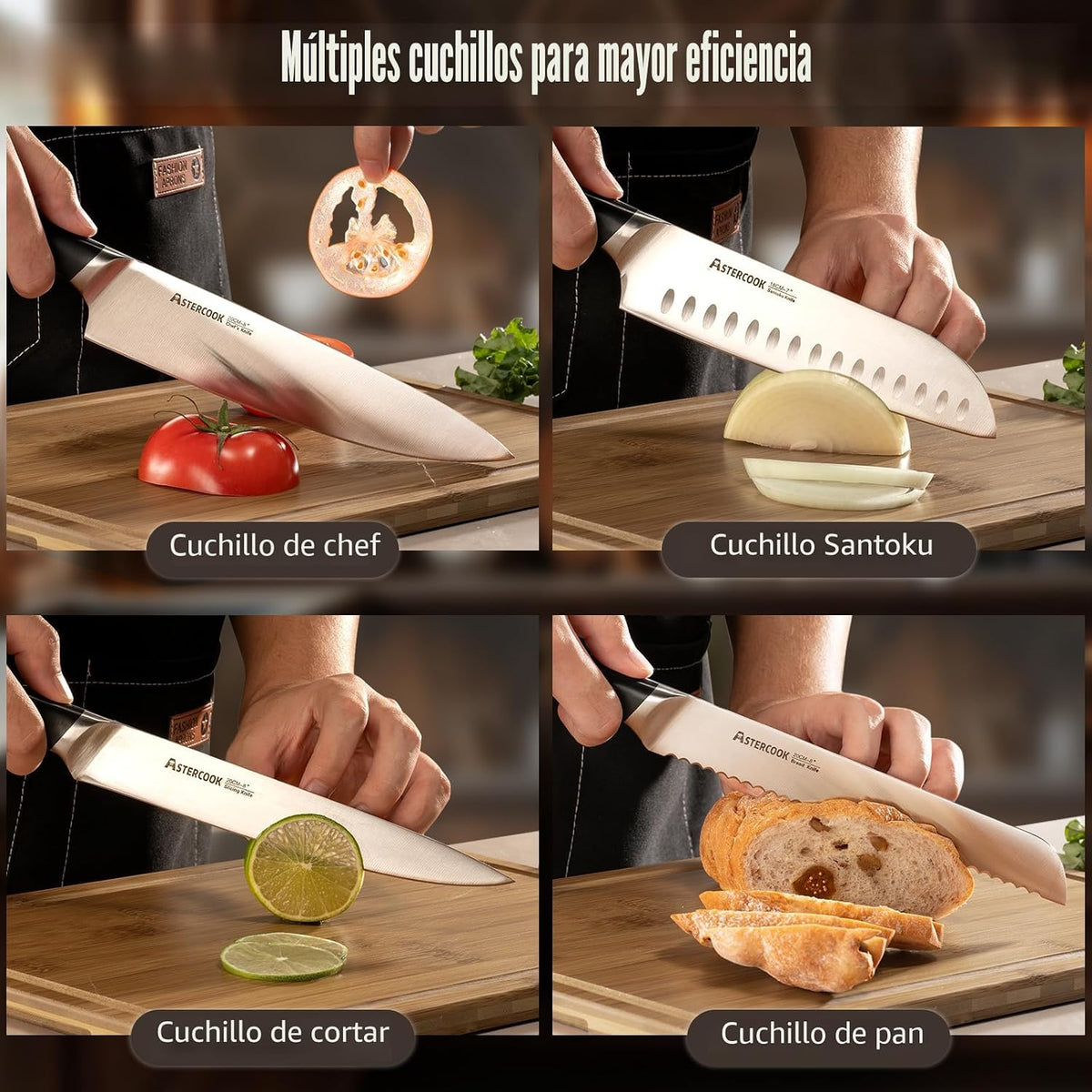Astercook Juego de cuchillos, juego de cuchillos de cocina con bloq...