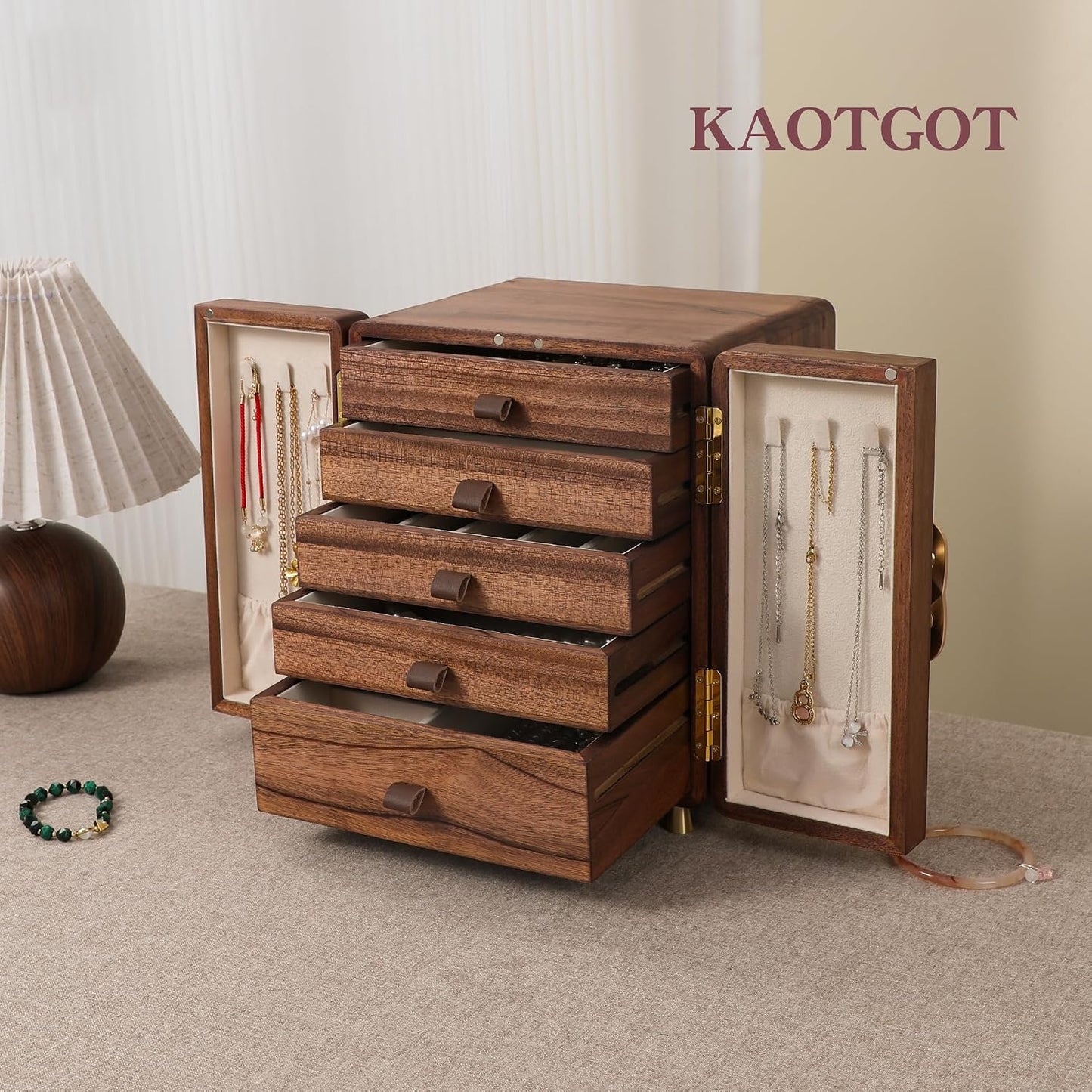 KAOTGOT Joyero de madera para mujeres y niñas, organizador grande d...