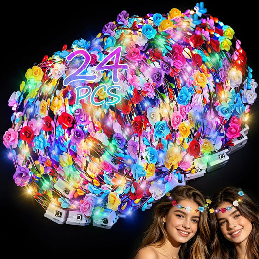 24 diademas LED con corona de flores, suministros de fiesta que bri...