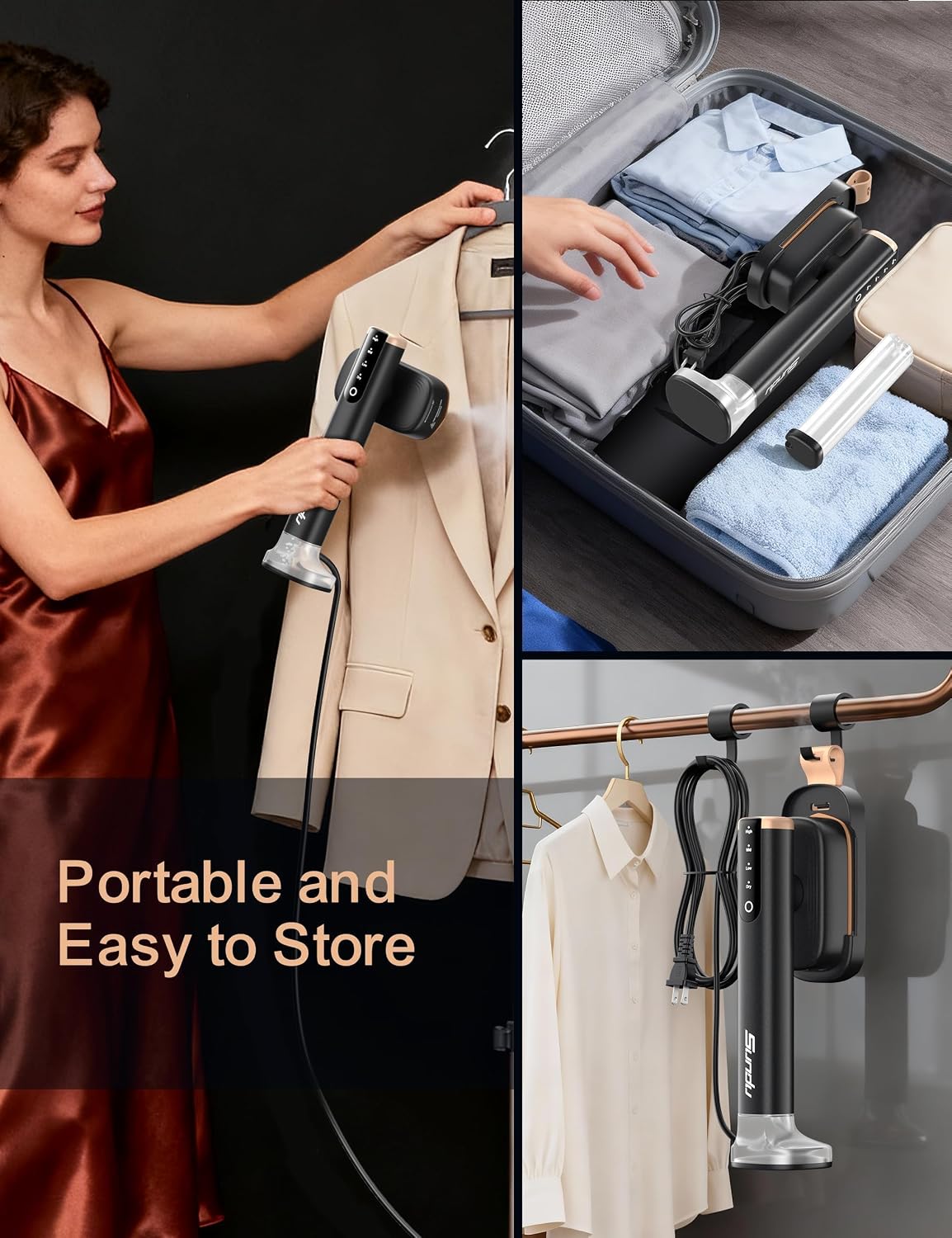 Sundu Vaporizador portátil de mano para ropa, calentamiento rápido...