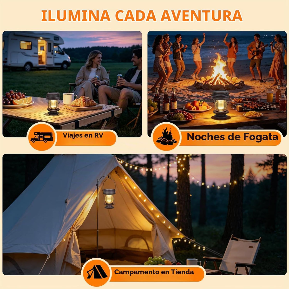 Linternas solares, doble carga solar y USB, luces colgantes y de ca...