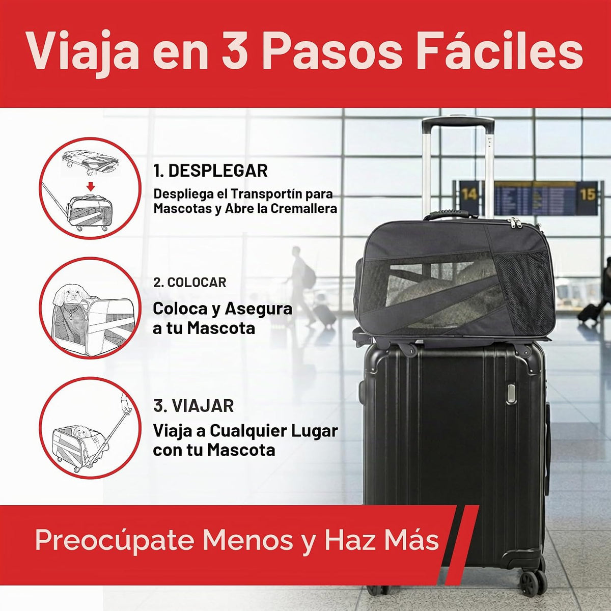 Pet Smart Cart, grande, negro, con ruedas, con ruedas, bolsa de via...