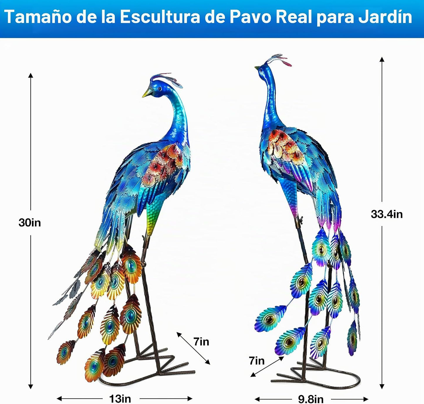 Juego de 2 estatuas de jardín grandes, esculturas de pavo real de m...