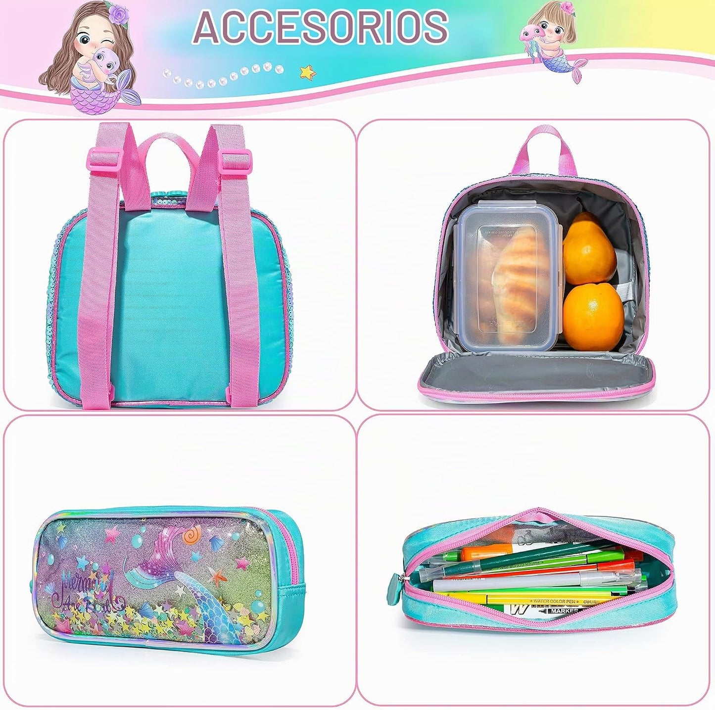 Meetbelify Mochila con ruedas de sirena para niñas y niños, mochila...