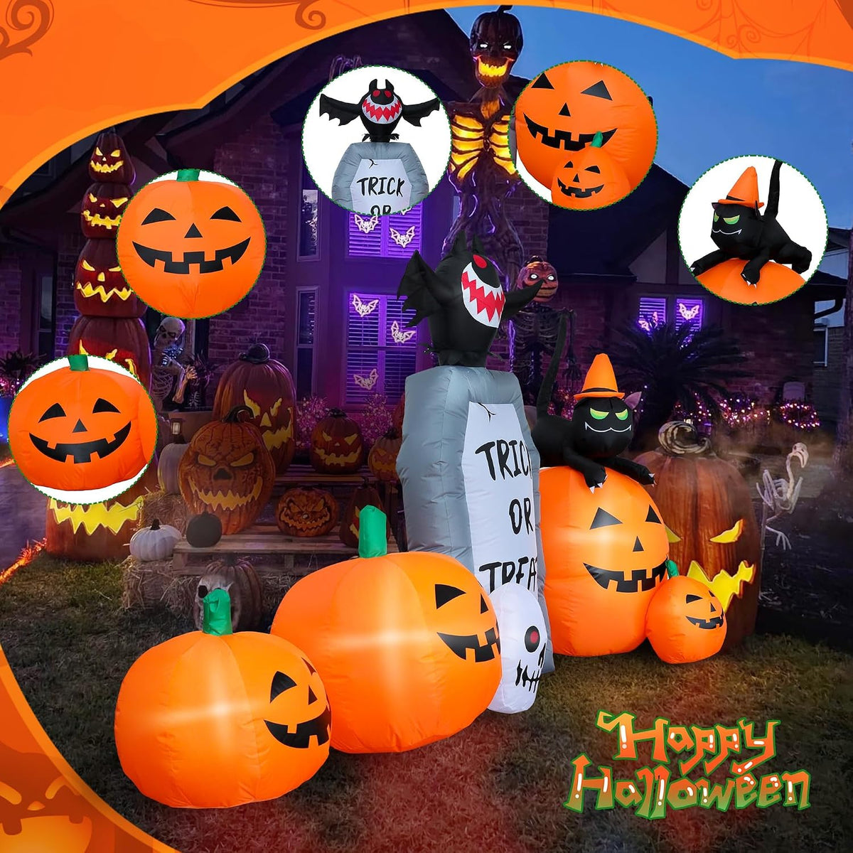 YOUBEMAGIC Parche de calabaza inflable de Halloween de 7 pies de la...