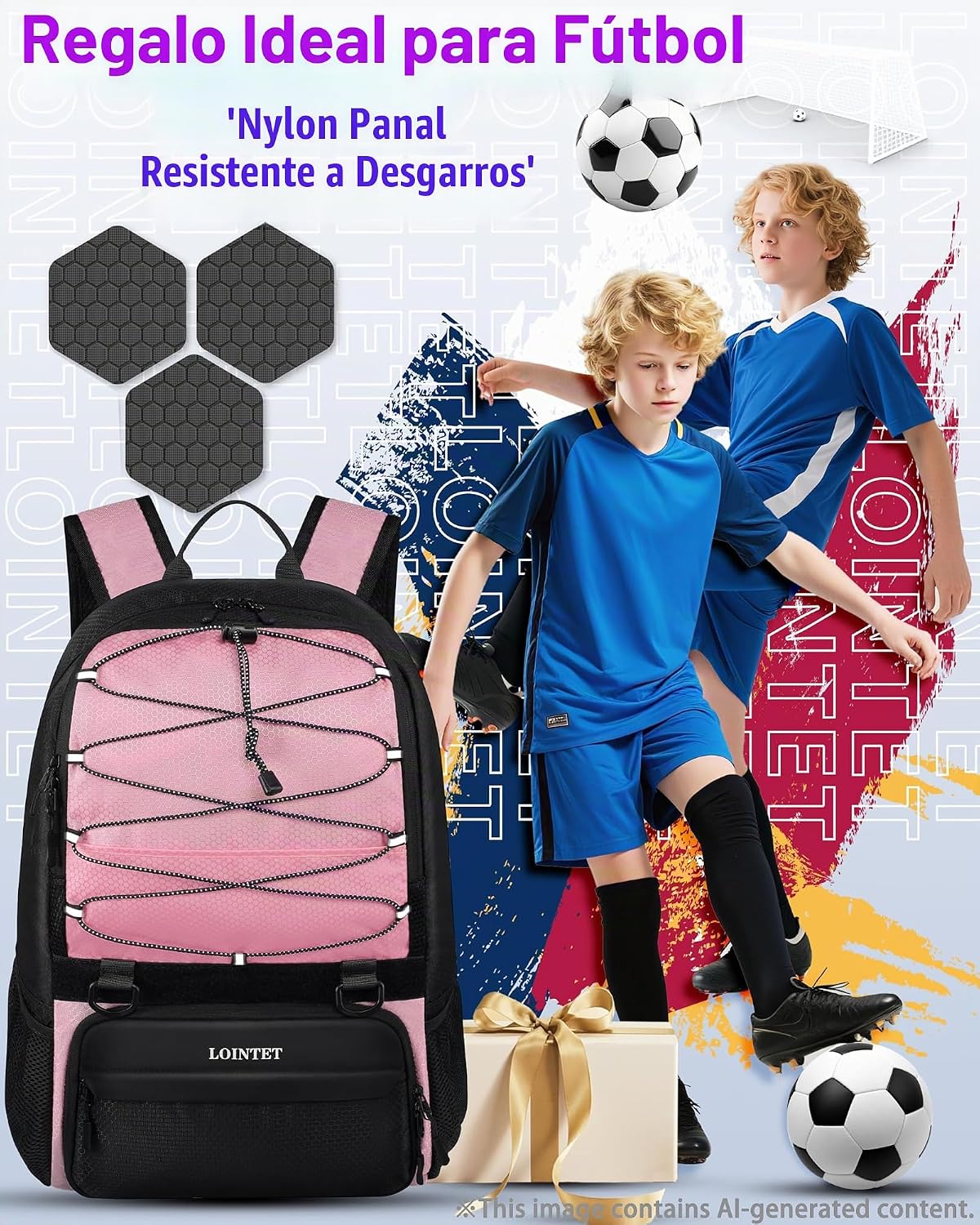 LOINTET Bolsa de fútbol juvenil, mochila de fútbol con compartiment...