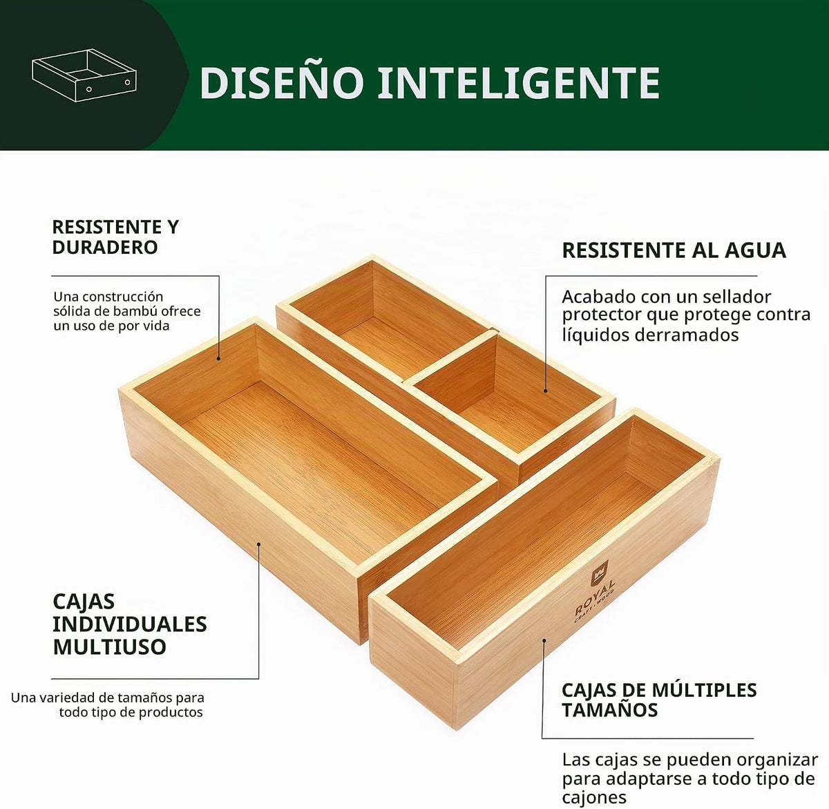 ROYAL CRAFT WOOD Caja organizadora de cajones de bambú de lujo, jue...