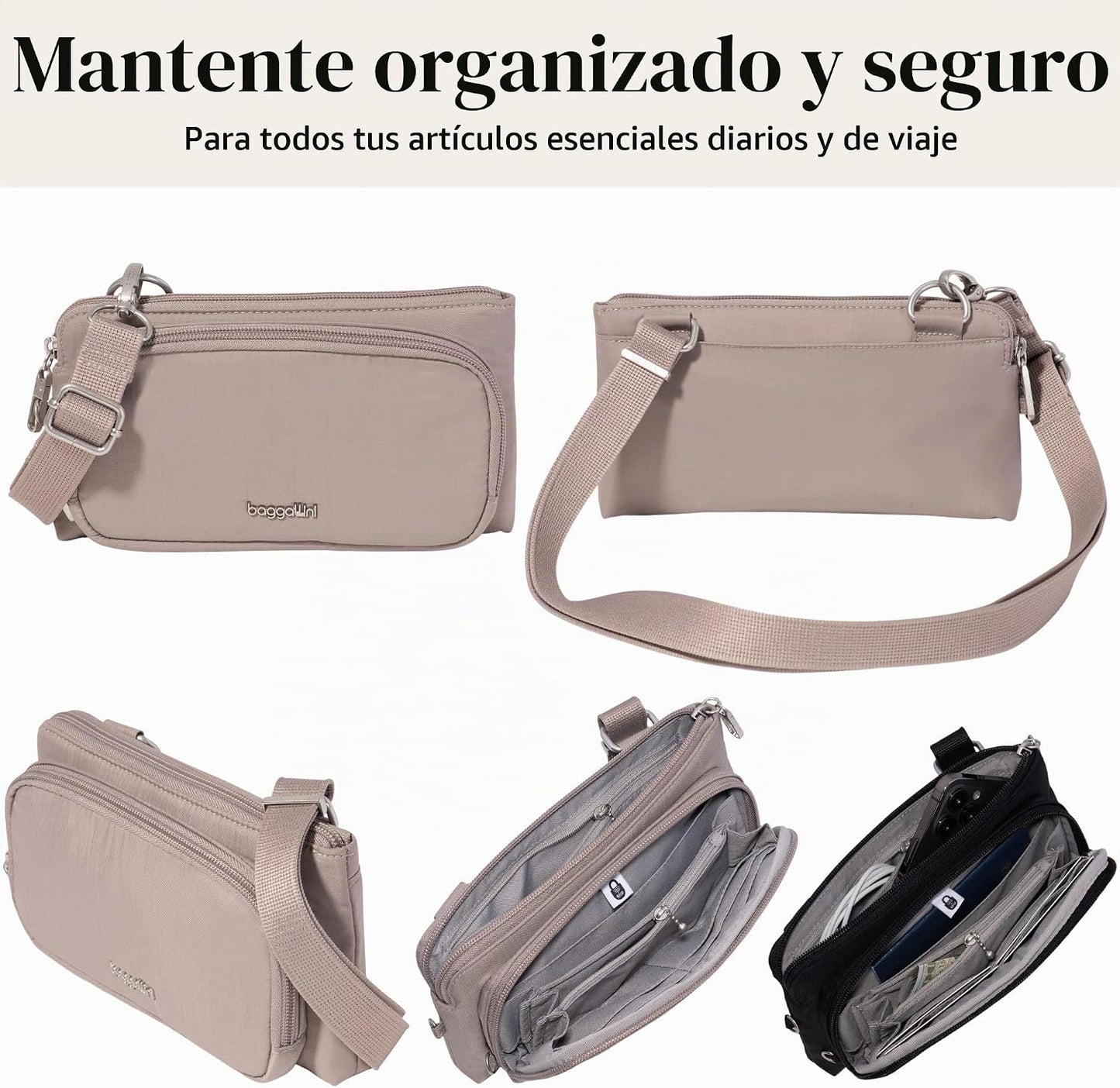 Securtex - Mini cartera cruzada antirrobo, ligera, 8.4 x 4.5 pulgad...