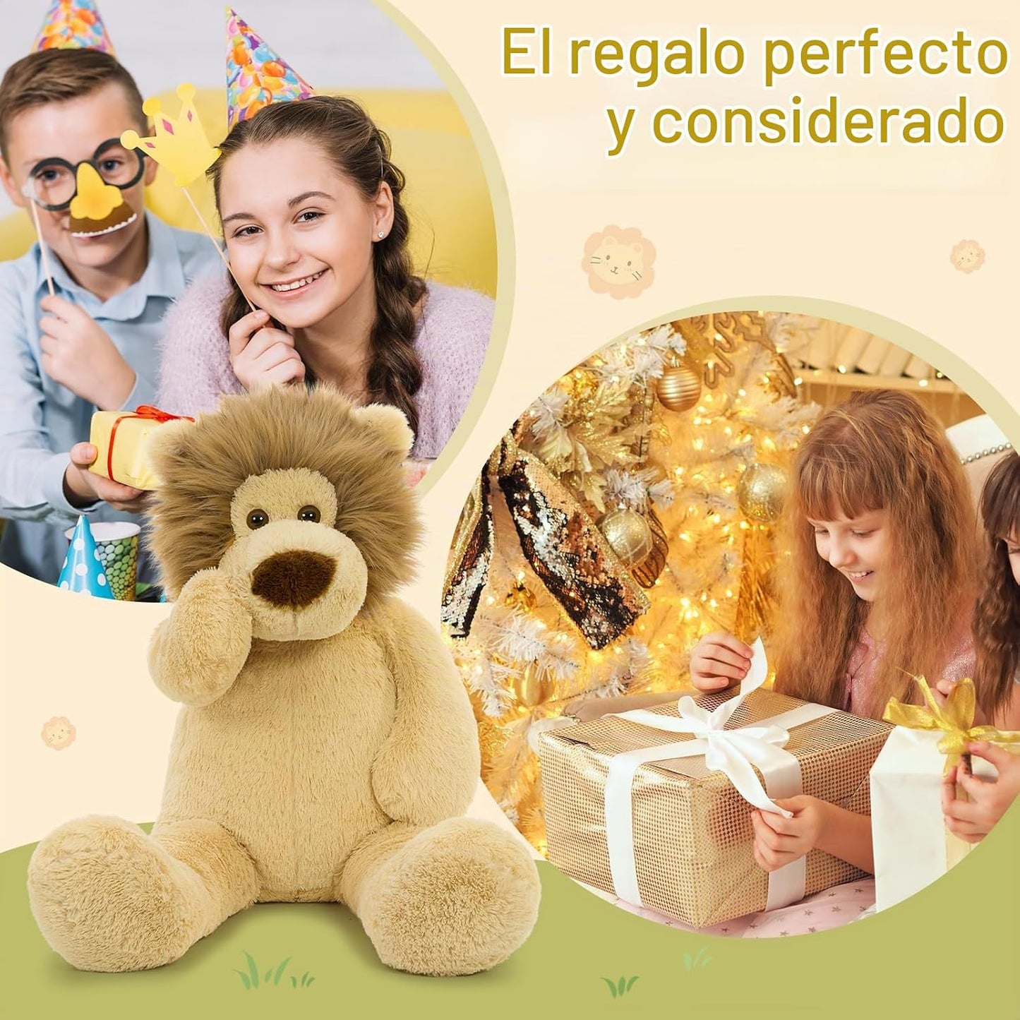 Tezituor Peluche de león gordo gigante de 4.3 pies, juguete de pelu...