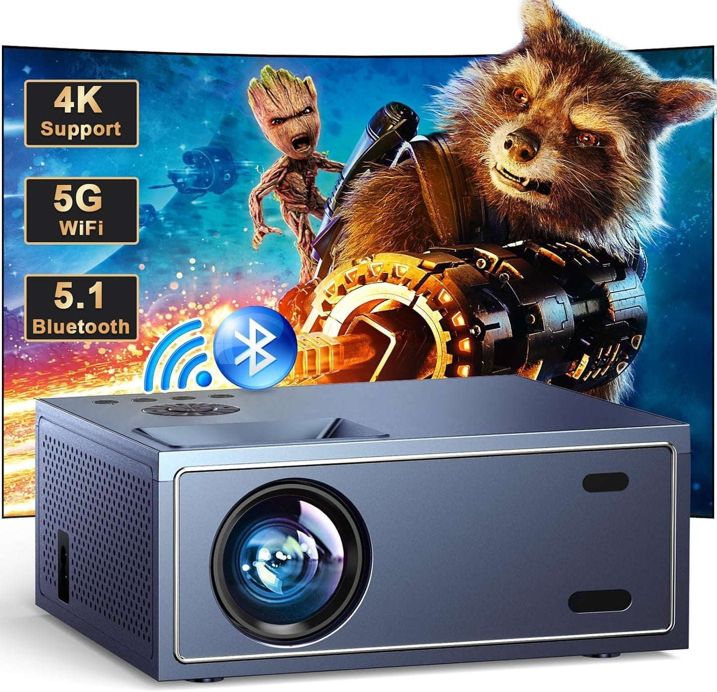Proyector con Wifi y Bluetooth, proyector al aire libre con altavoz...
