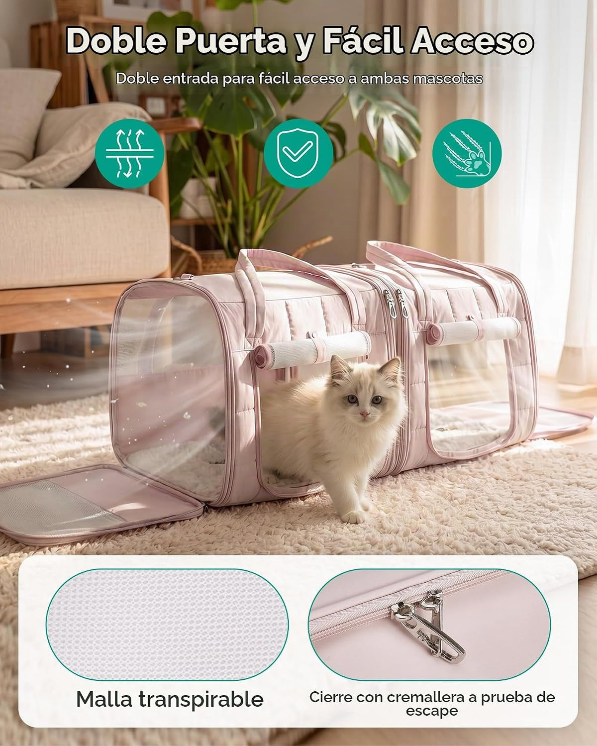 BAGSMART Transportador doble para gatos para 2 gatos, transportador...