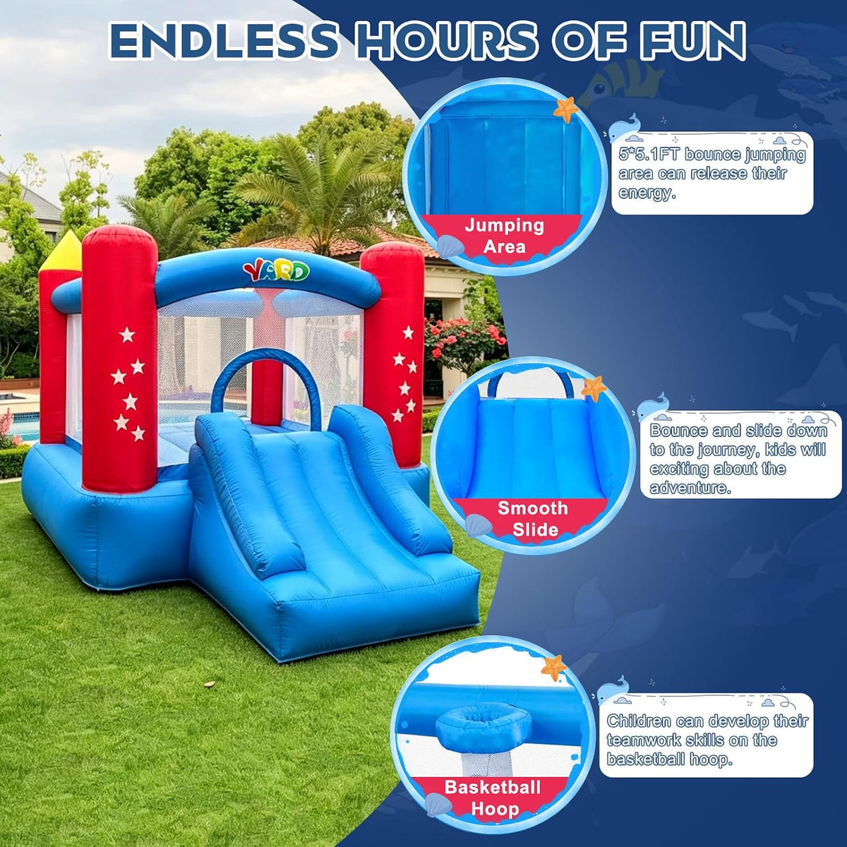YARD Castillo inflable con tobogán para niños, actividades para el...