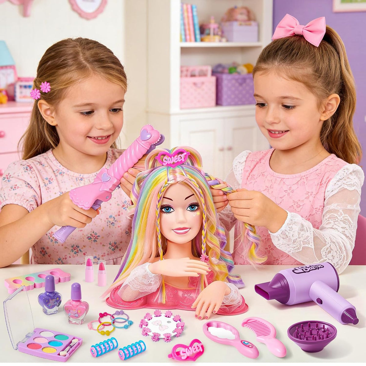 Toylink Cabeza de muñeca para peinar el cabello, kit de maquillaje...