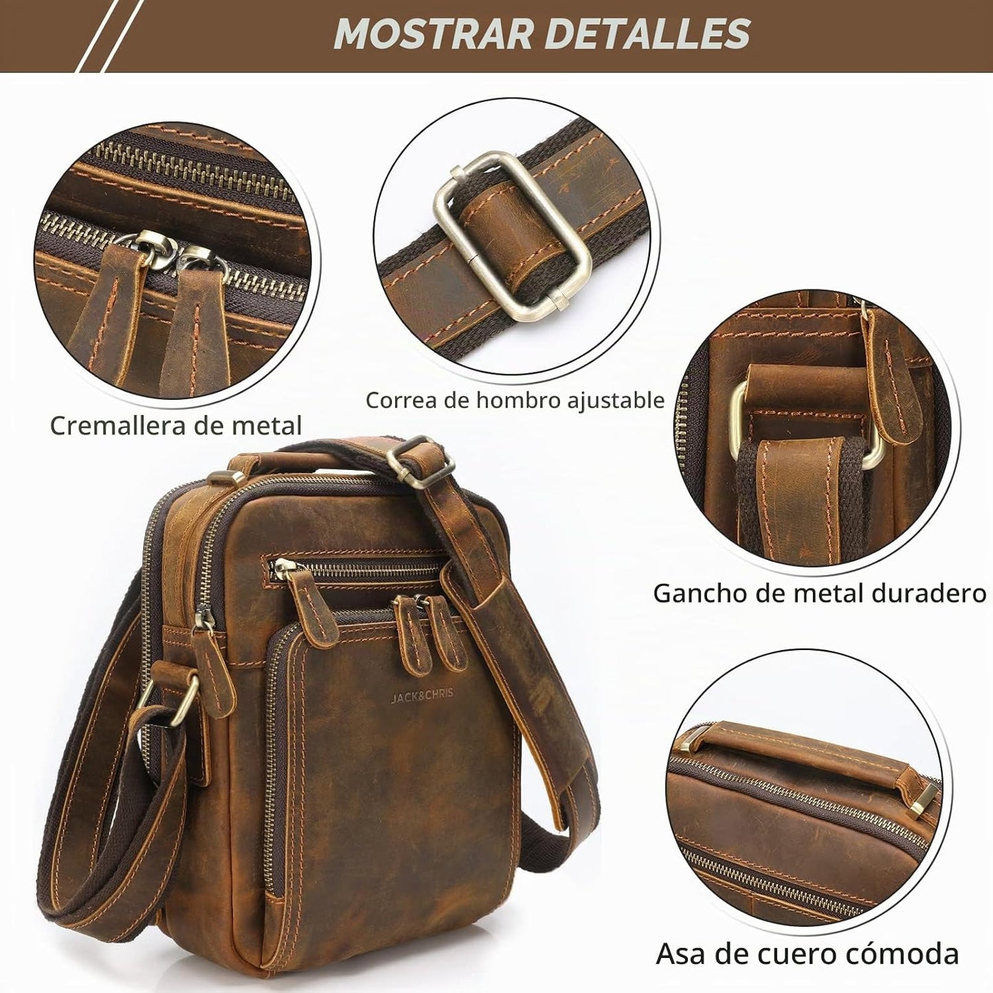 Jack&amp;Chris Bolso Mensajero de Cuero para Hombre, Bolso Bandoler...