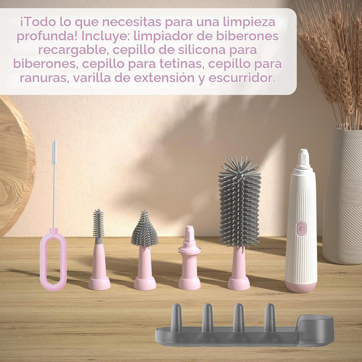 Limpiador eléctrico de cepillos para biberones con mango extendido...