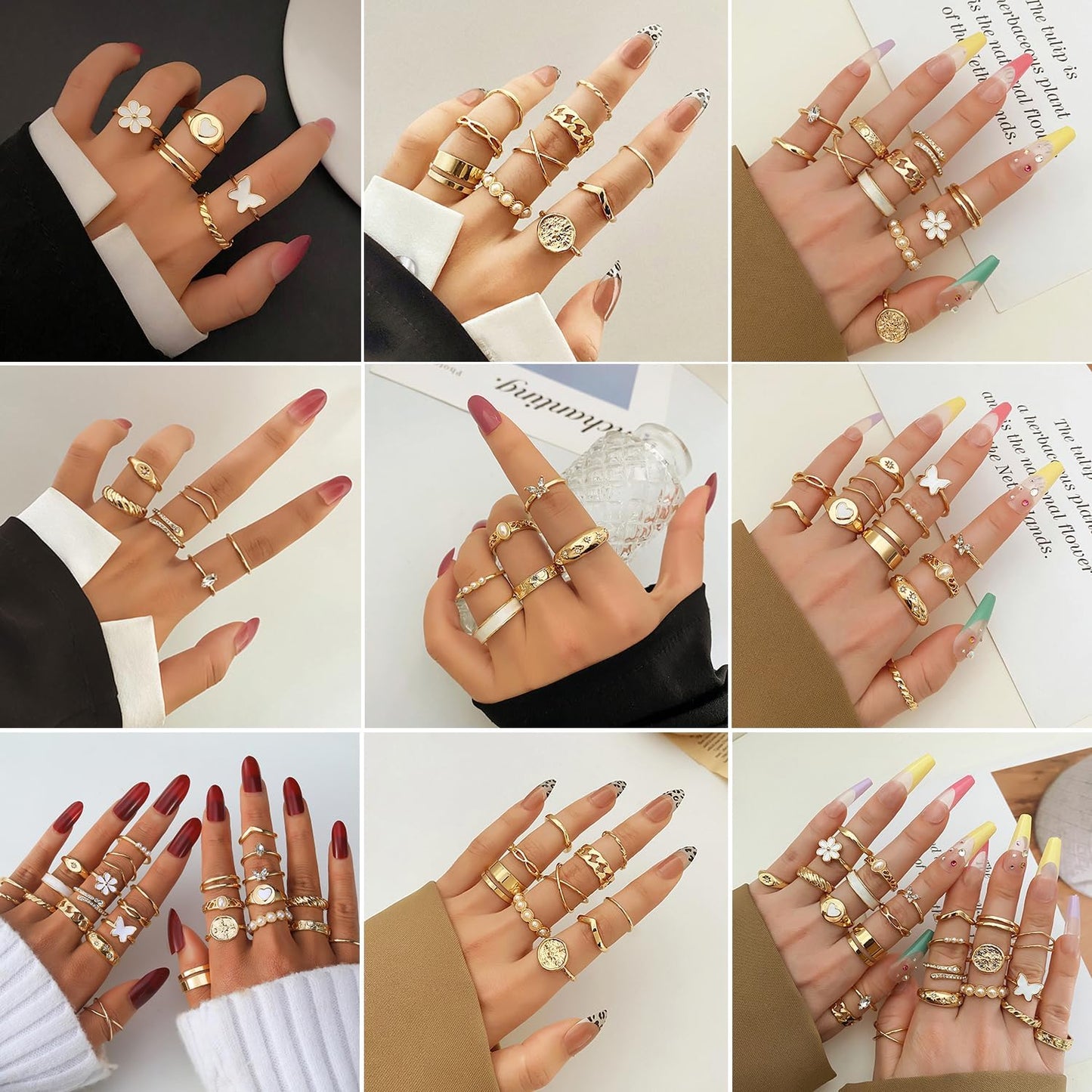 KISS WIFE Anillos apilables de oro para mujer, delicado juego de an...