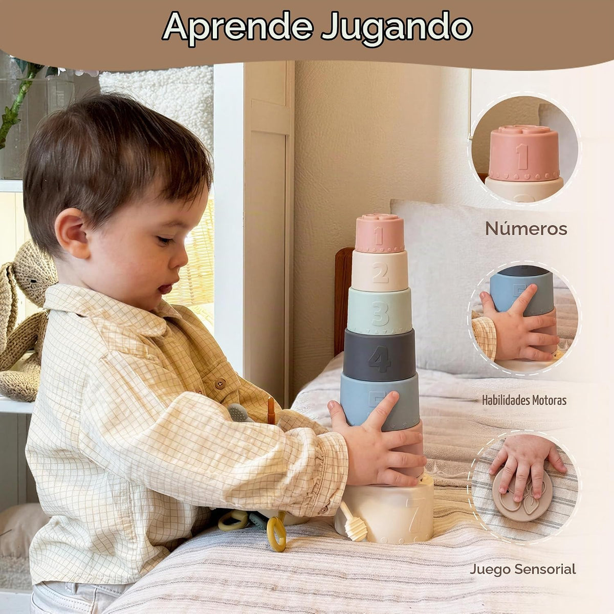 Moonkie Juguete de tazas apilables, juguetes educativos divertidos...
