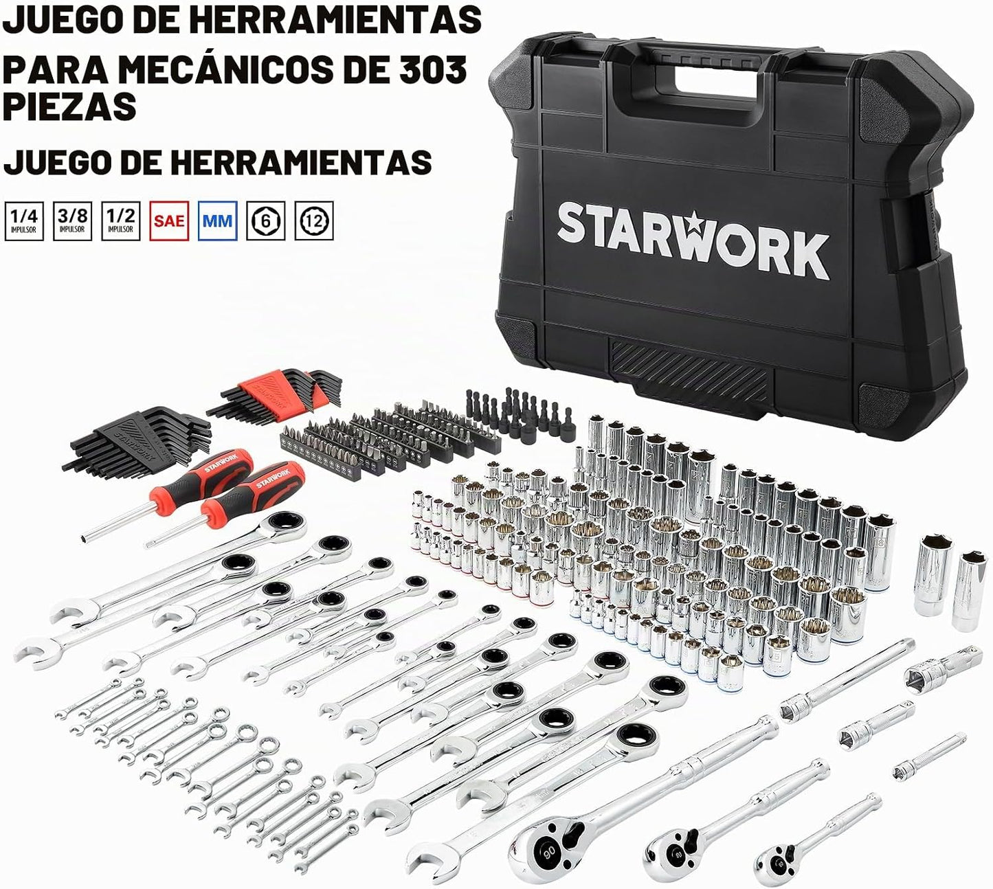 STARWORK TRUE MECHANIC - Juego de herramientas mecánicas de 303 pie...