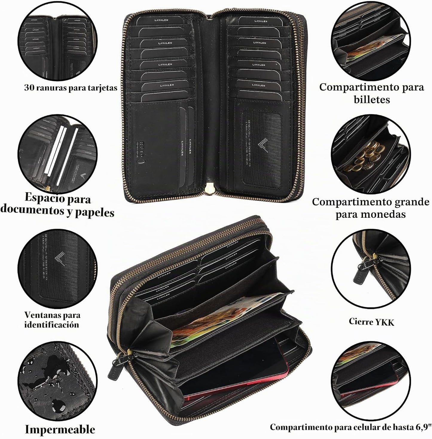 Lavalen Cartera RFID de cuero para mujer \u2013 Moderna cartera RFI...