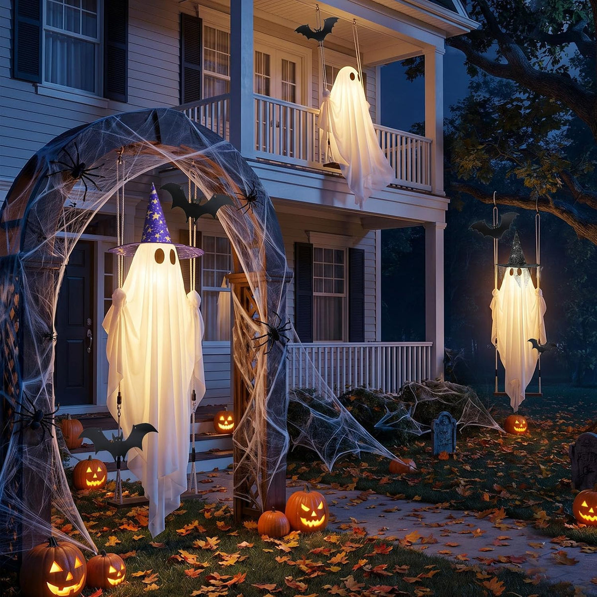 Decoración de fantasma de Halloween con murciélago y sombrero – Fan...