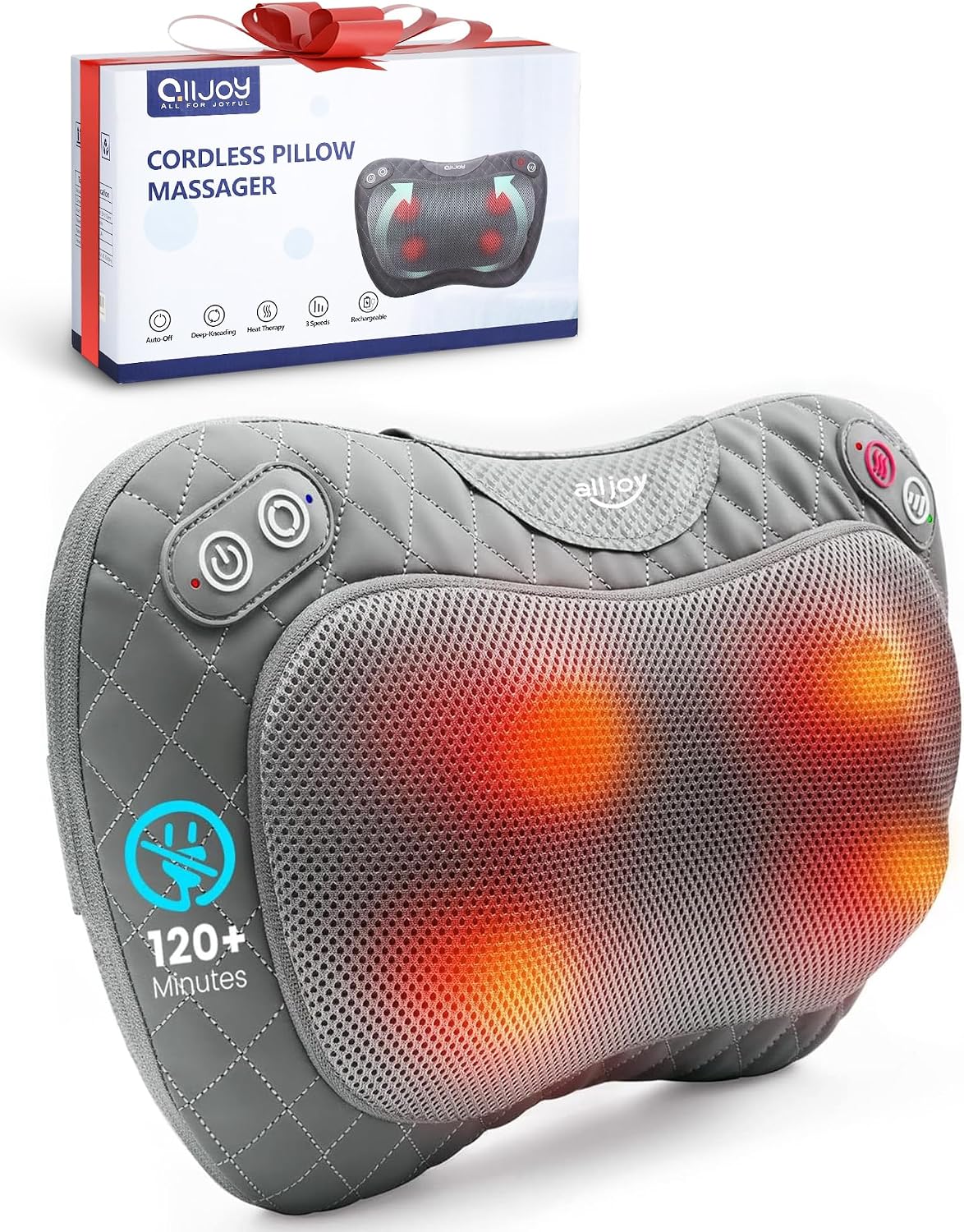 ALLJOY Masajeador Shiatsu inalámbrico de cuello y espalda con calor...