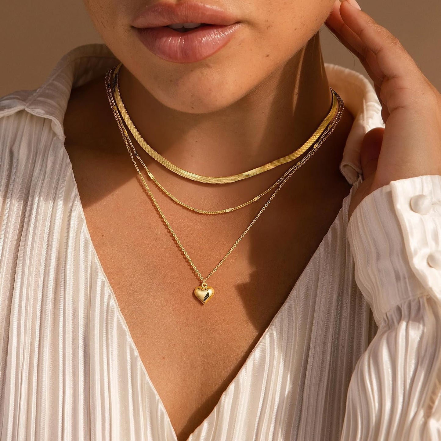 M MOOHAM Collares de oro en capas para mujer, chapado en oro de 14...