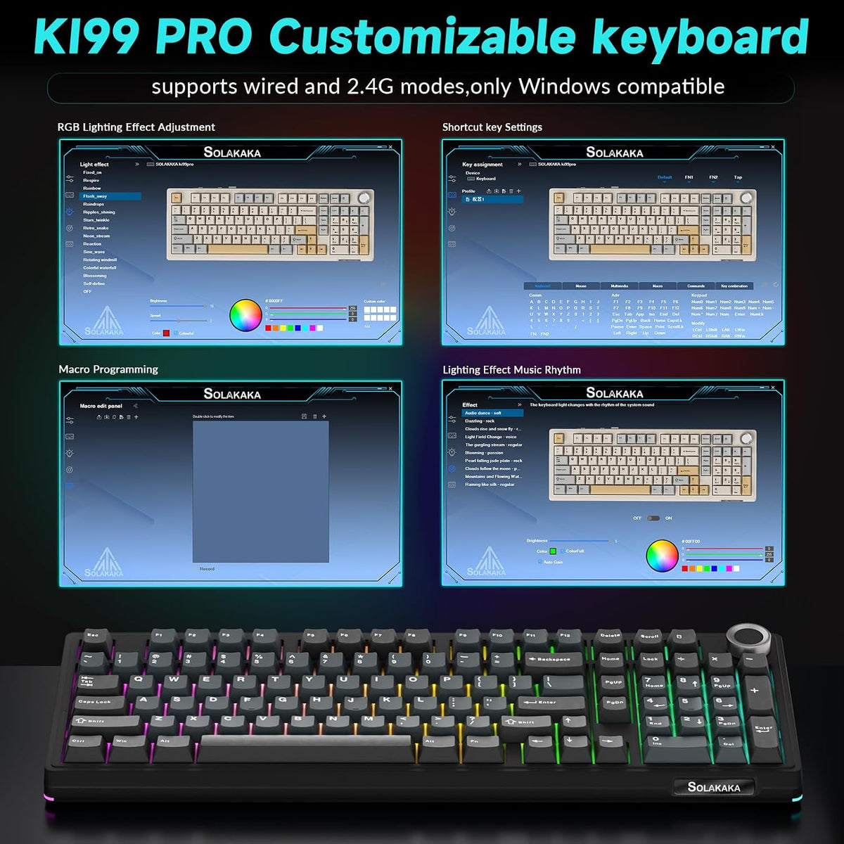SOLAKAKA KI99 Pro Teclado mecánico inalámbrico con interruptor sile...