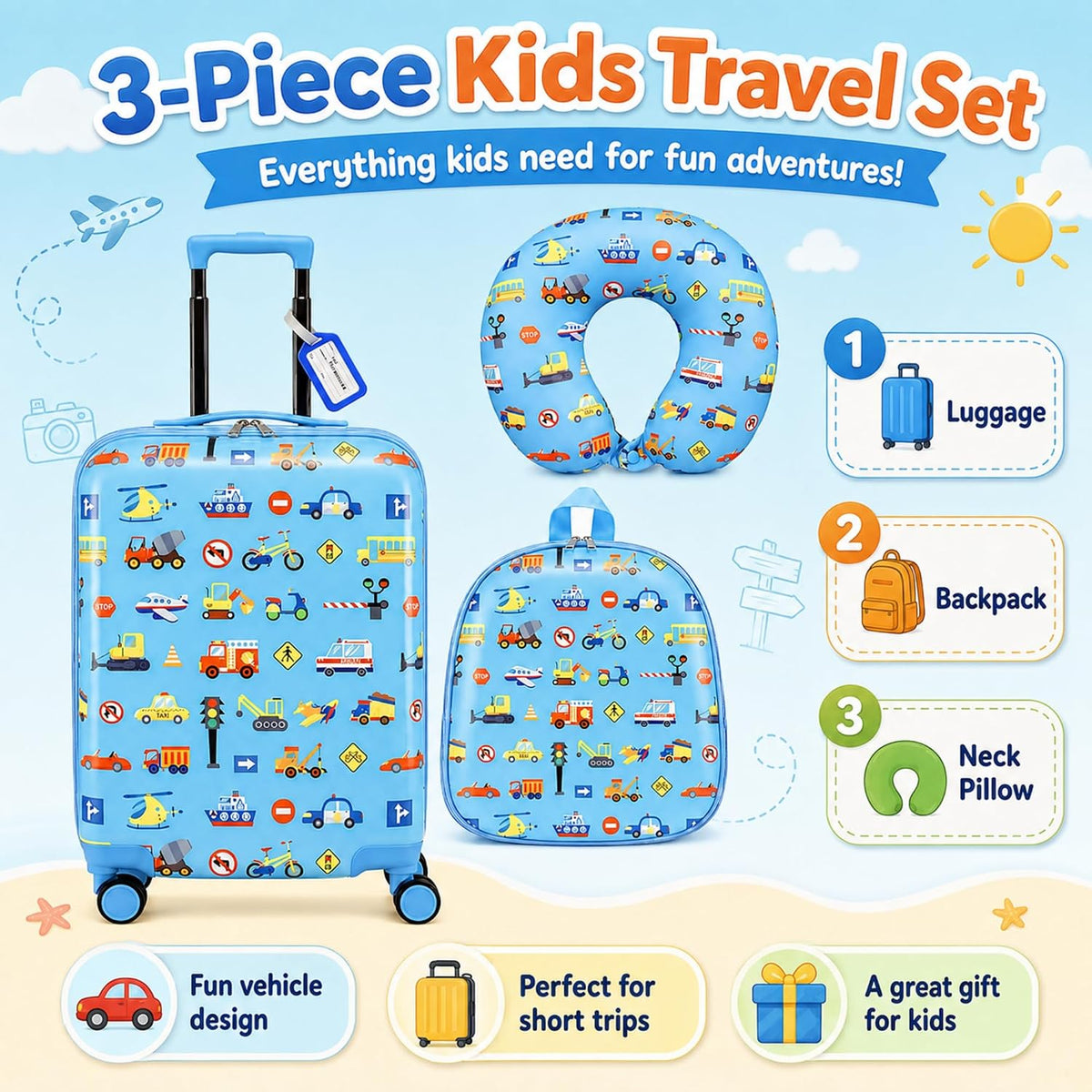 Sanwuta Juego de 4 piezas de equipaje para niños, mochila de viaje,...