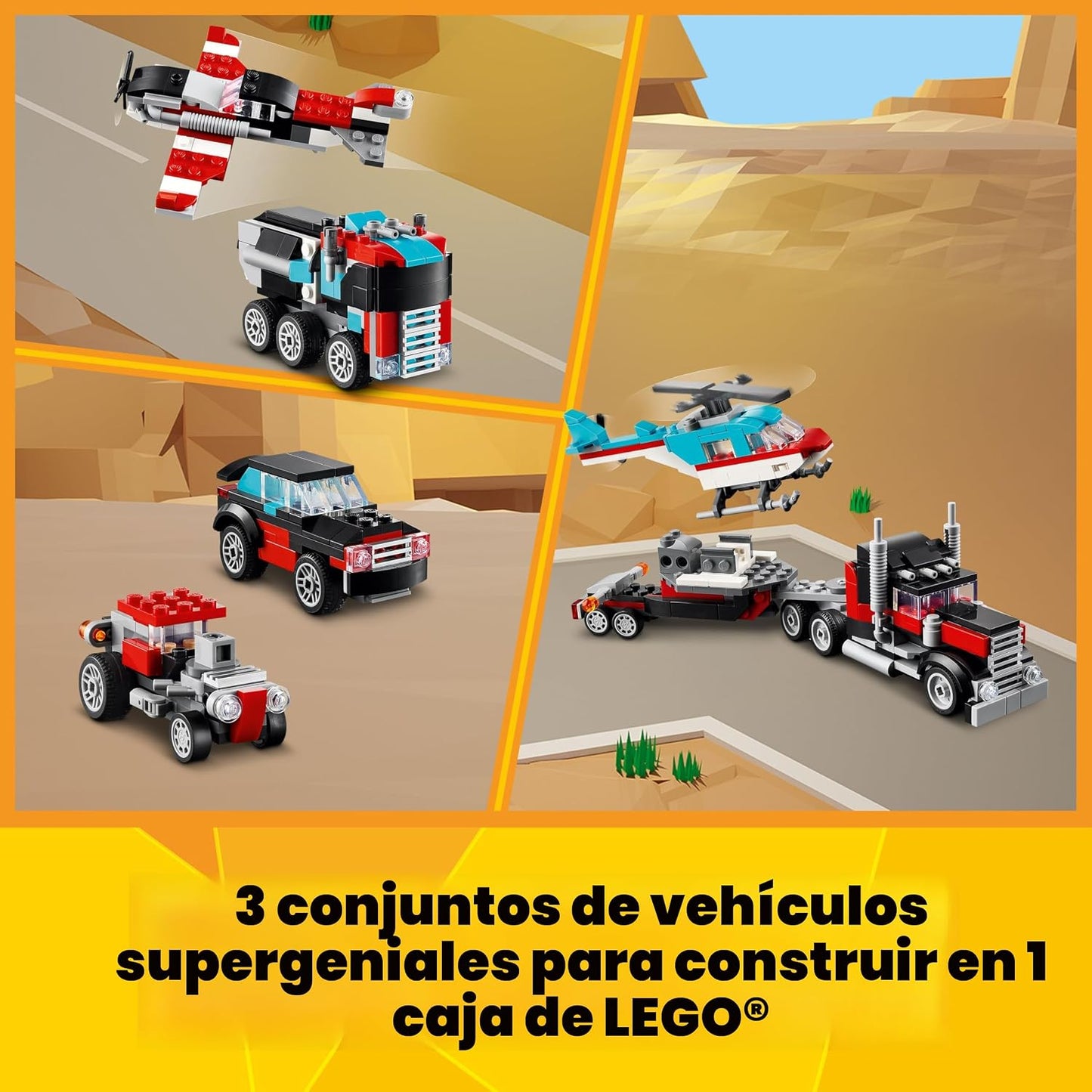 LEGO Creator 3 en 1 Camión de Plataforma Plana con Juguete de Helic...
