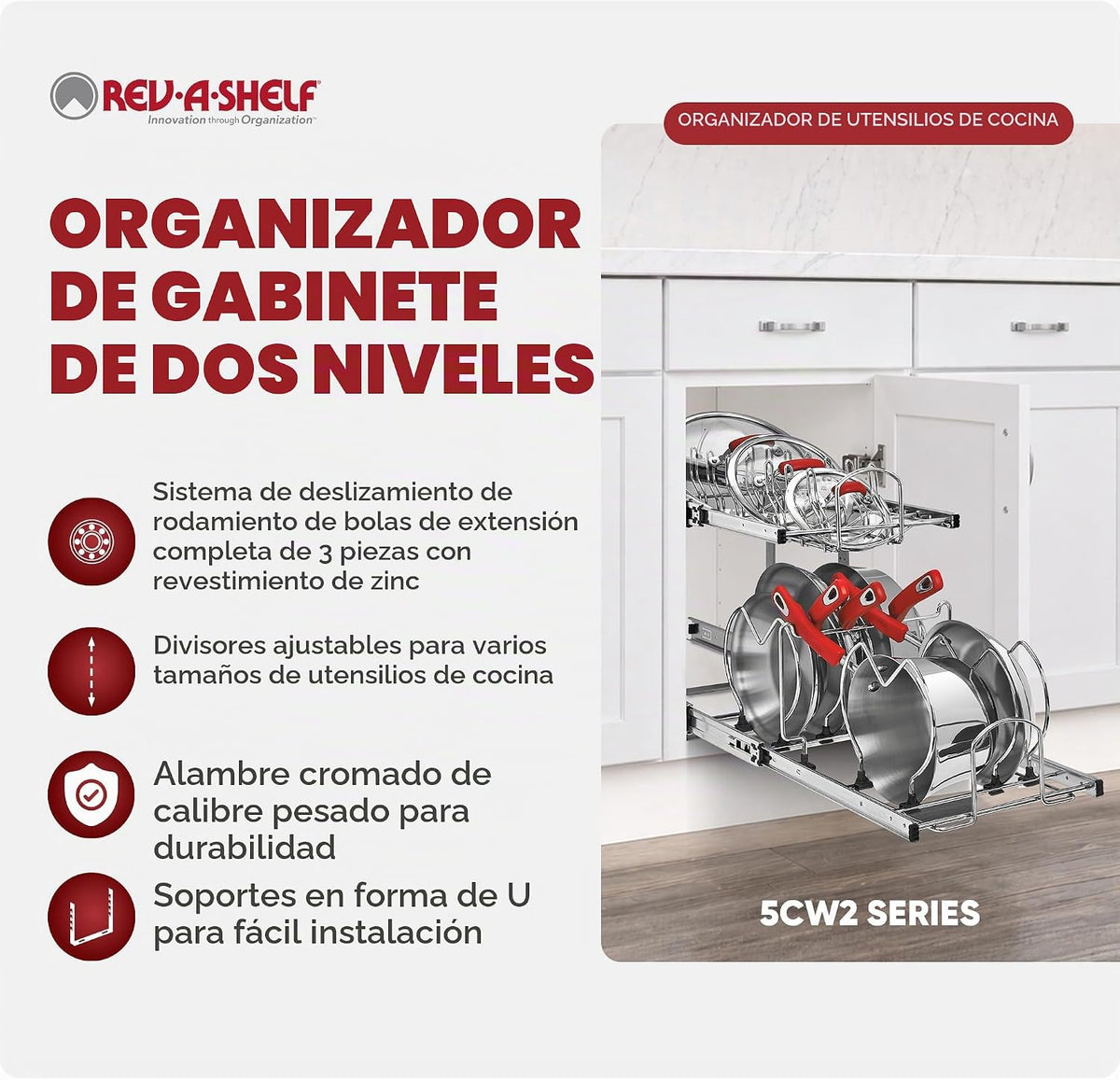 Rev-A-Shelf Organizador de Armario de Cocina Extraíble de 2 Niveles...