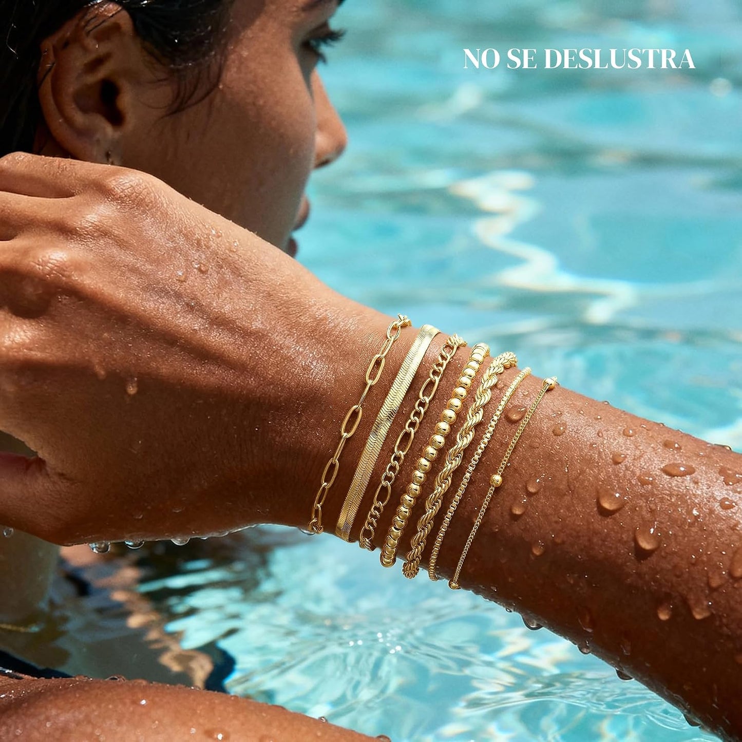M MOOHAM Juego de 7 pulseras de oro para mujer \u2013 Juego de puls...