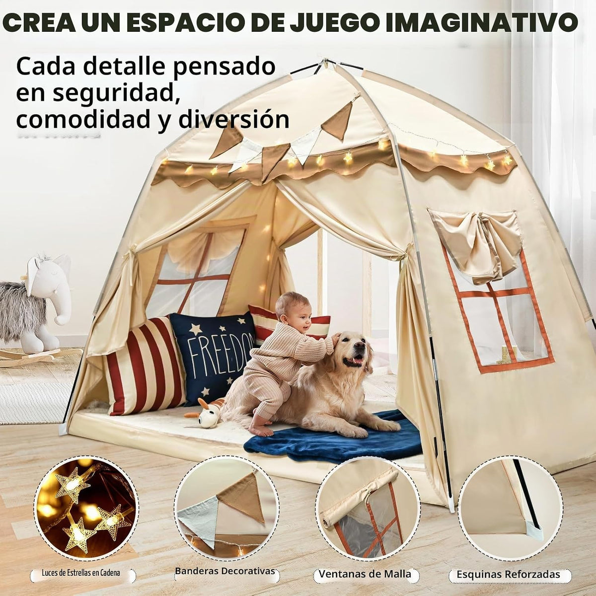 RIYDH Tienda de Cama con Dosel para Niños Tamaño Individual con Luc...