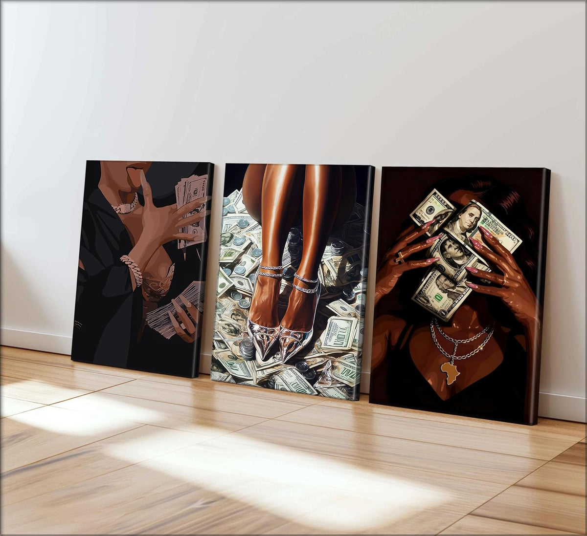 Arte de pared de moda de chica negra con dinero, imágenes de mujere...