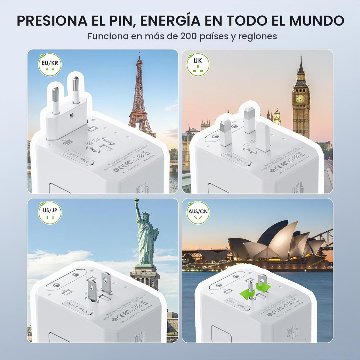 EPICKA 45W Adaptador de viaje universal PD&amp;QC, 1AC\/3USB-C\/2US...