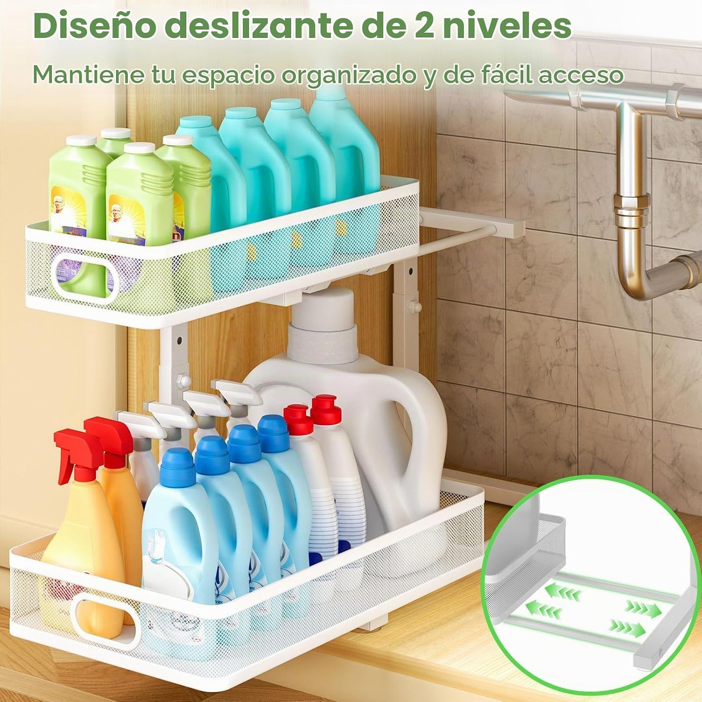 Organizador para debajo del fregadero, 2 unidades, estante de metal...