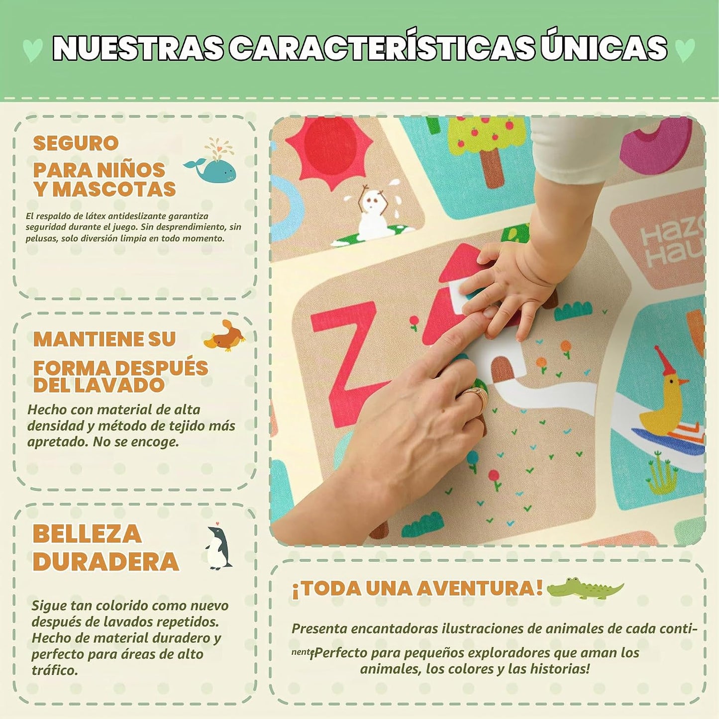Hazo Haus Alfombra lavable para sala de juegos para niños, alfombra...