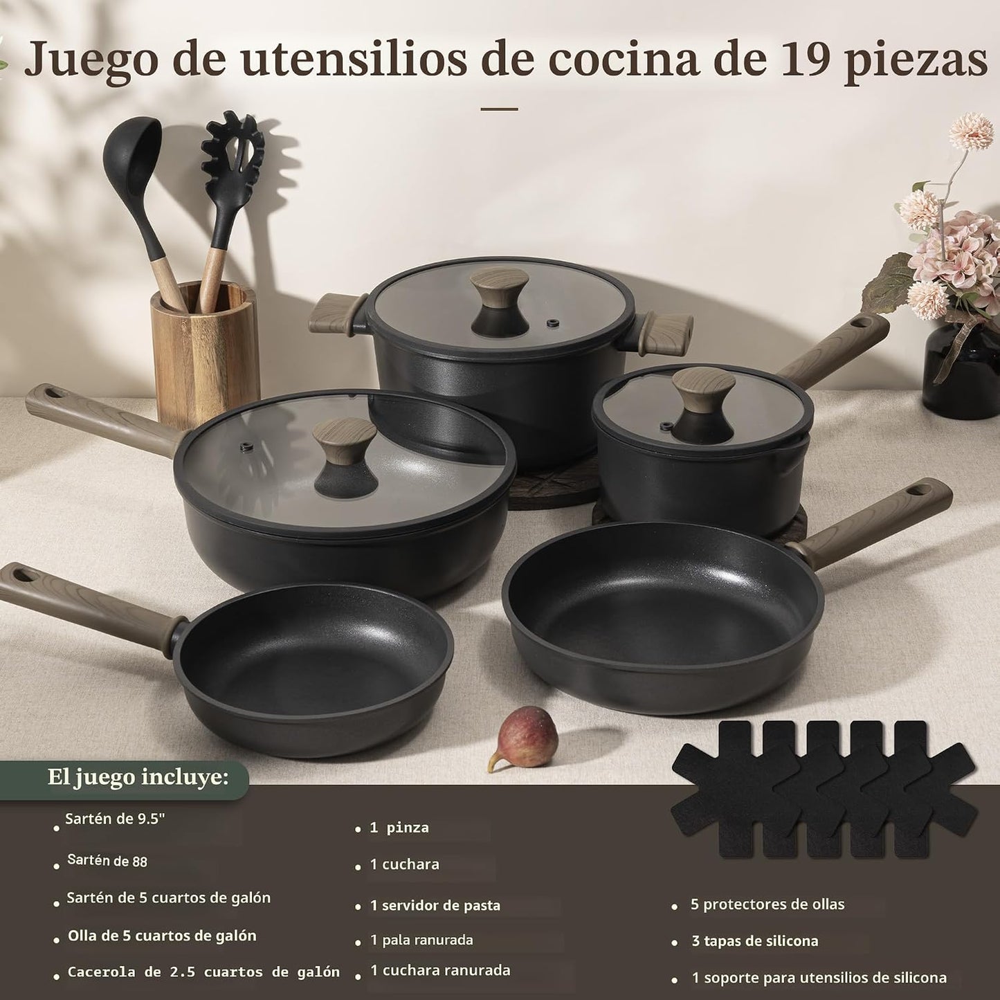 Astercook - Juego de ollas y sartenes antiadherentes, juego de uten...