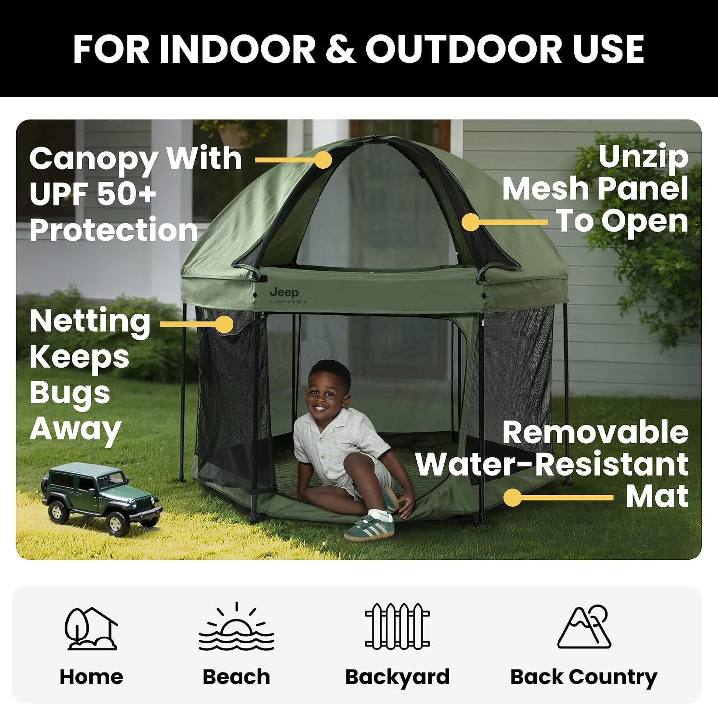 Jeep Hexagon Pop Up Play Yard con toldo extraíble | Ideal para uso...