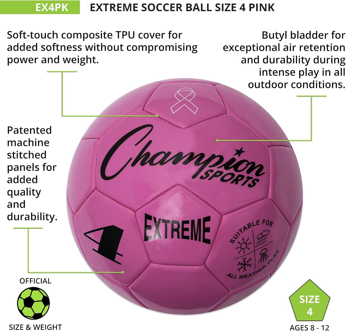 Champion Sports Extreme Series - Balón de fútbol \u2013 Tamaños 3,...