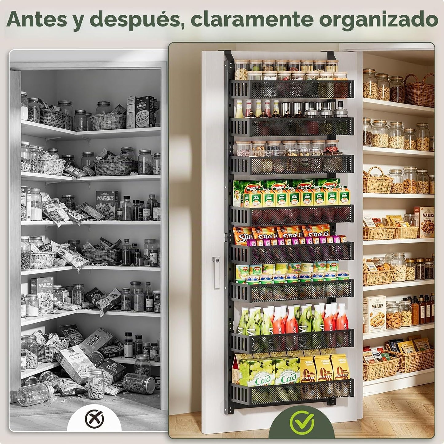 POKIPO Organizador de despensa de 8 niveles sobre la puerta, soport...