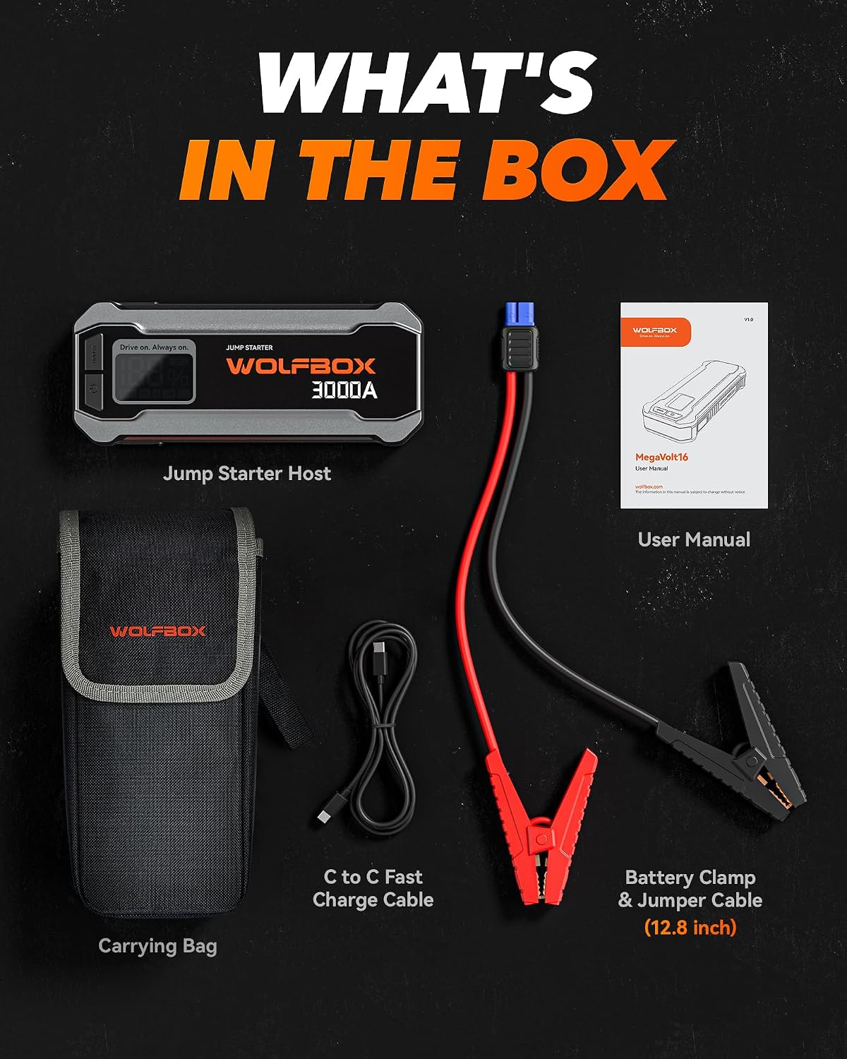 WOLFBOX Arrancador de salto de 3000 A, batería de coche de 12 V con...