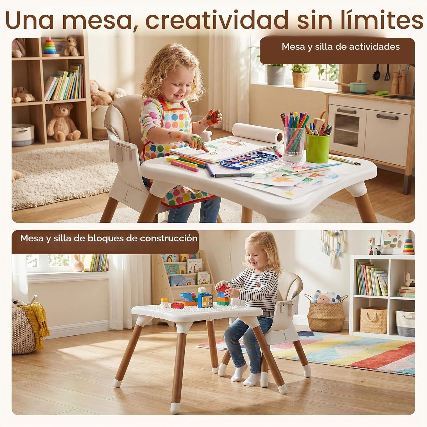 INFANS Silla alta para bebé, silla alta convertible 9 en 1 para beb...