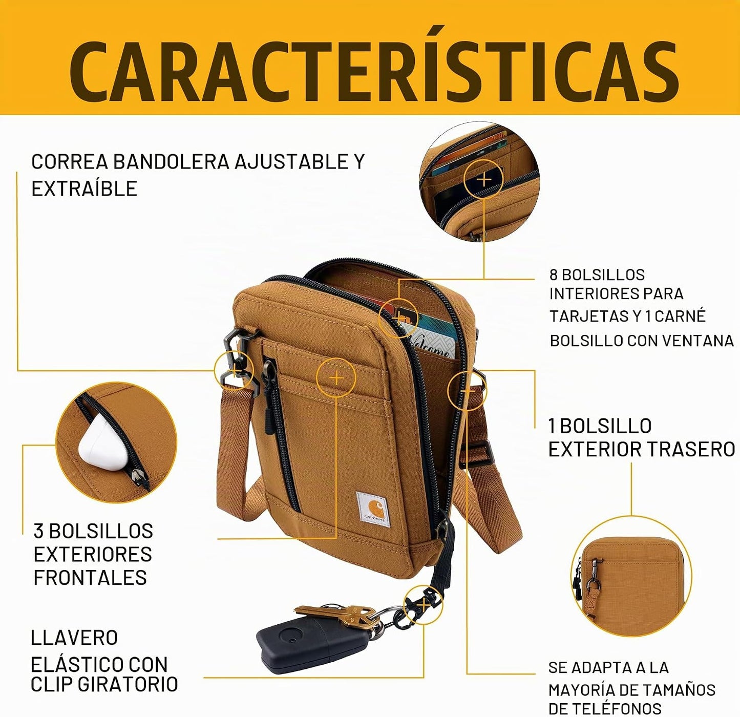 Carhartt Cartera cruzada de nailon 700D, perfecta para conciertos y...