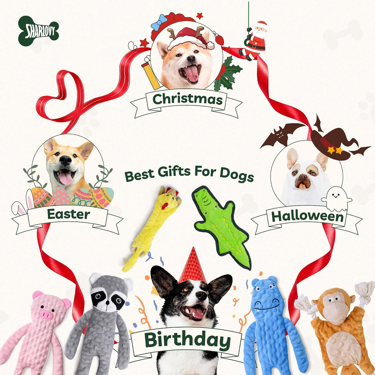 SHARLOVY - Juguetes para perros sin relleno crujientes y chillones,...