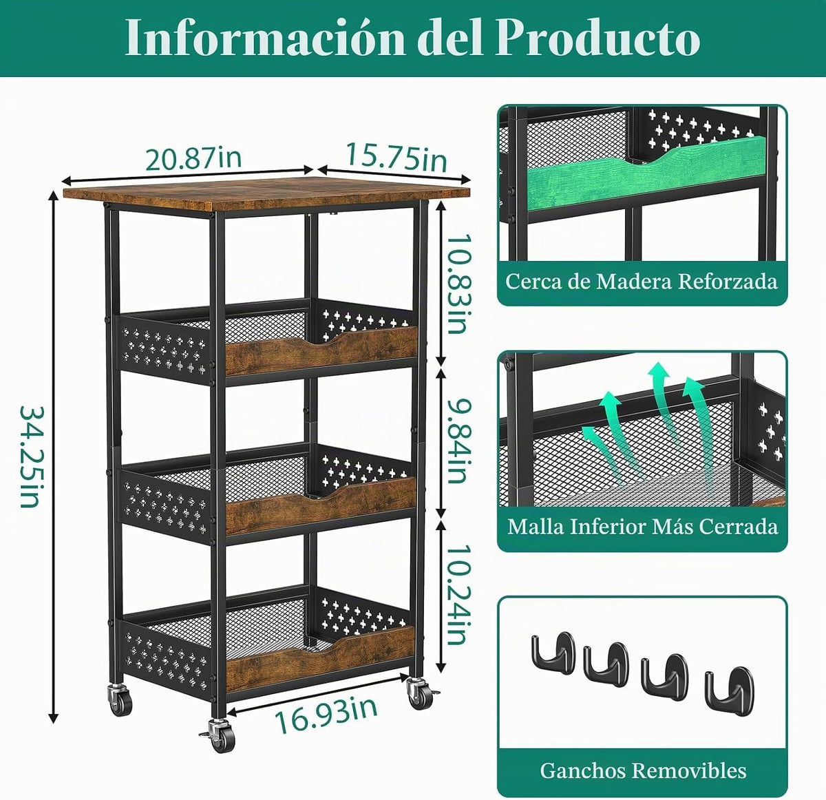 Giwil Carrito de cocina rodante de 4 niveles, soporte para microond...
